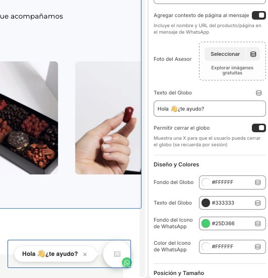 Resultado final: botón flotante de WhatsApp con foto de asesor funcionando en la tienda